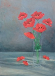Poppies in a glass by Fiona Roche