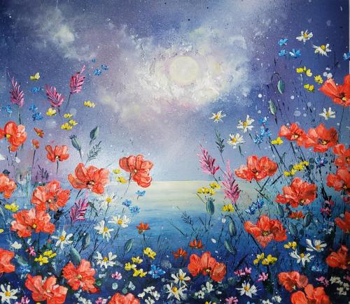 Moonlit poppies by Fiona Roche